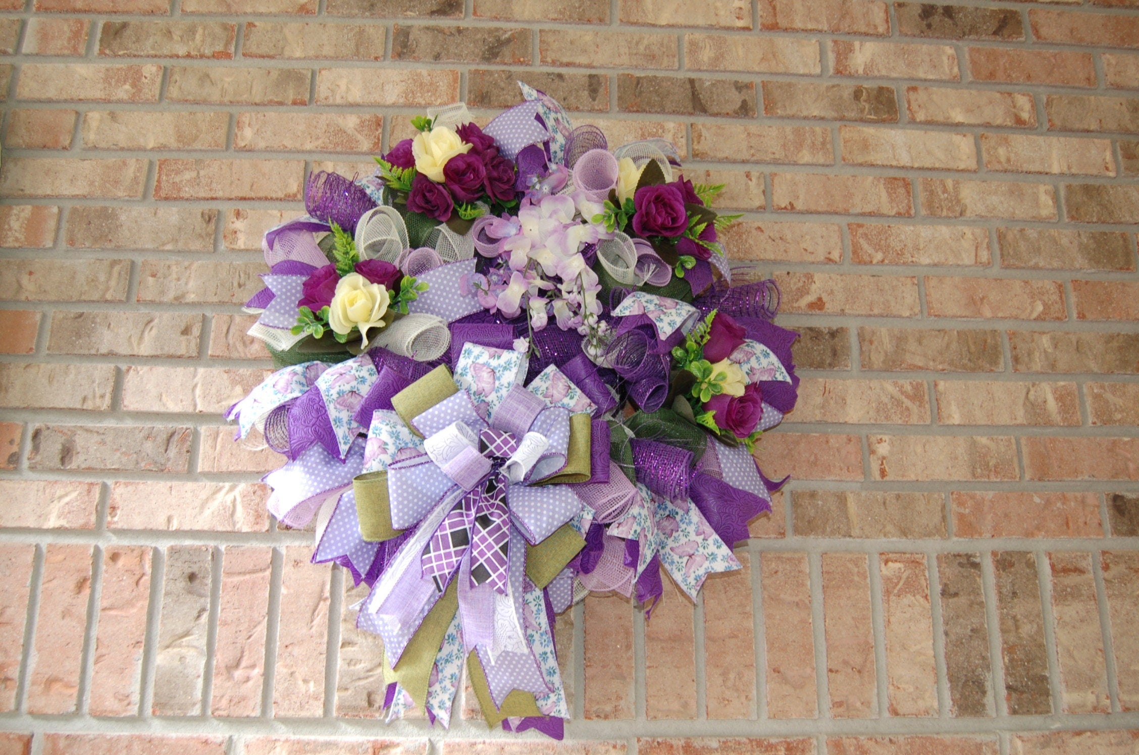 Purple Floral Wreath | Silk Flower Door Decor