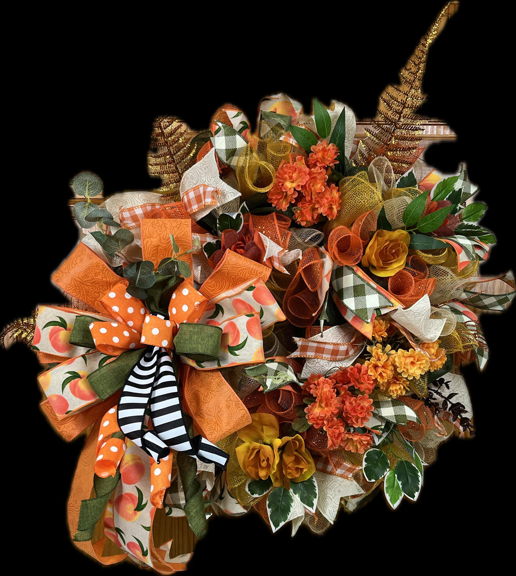 Peach & Orange Fall Wreath | Polka Dot Bows | Autumn Door Decor