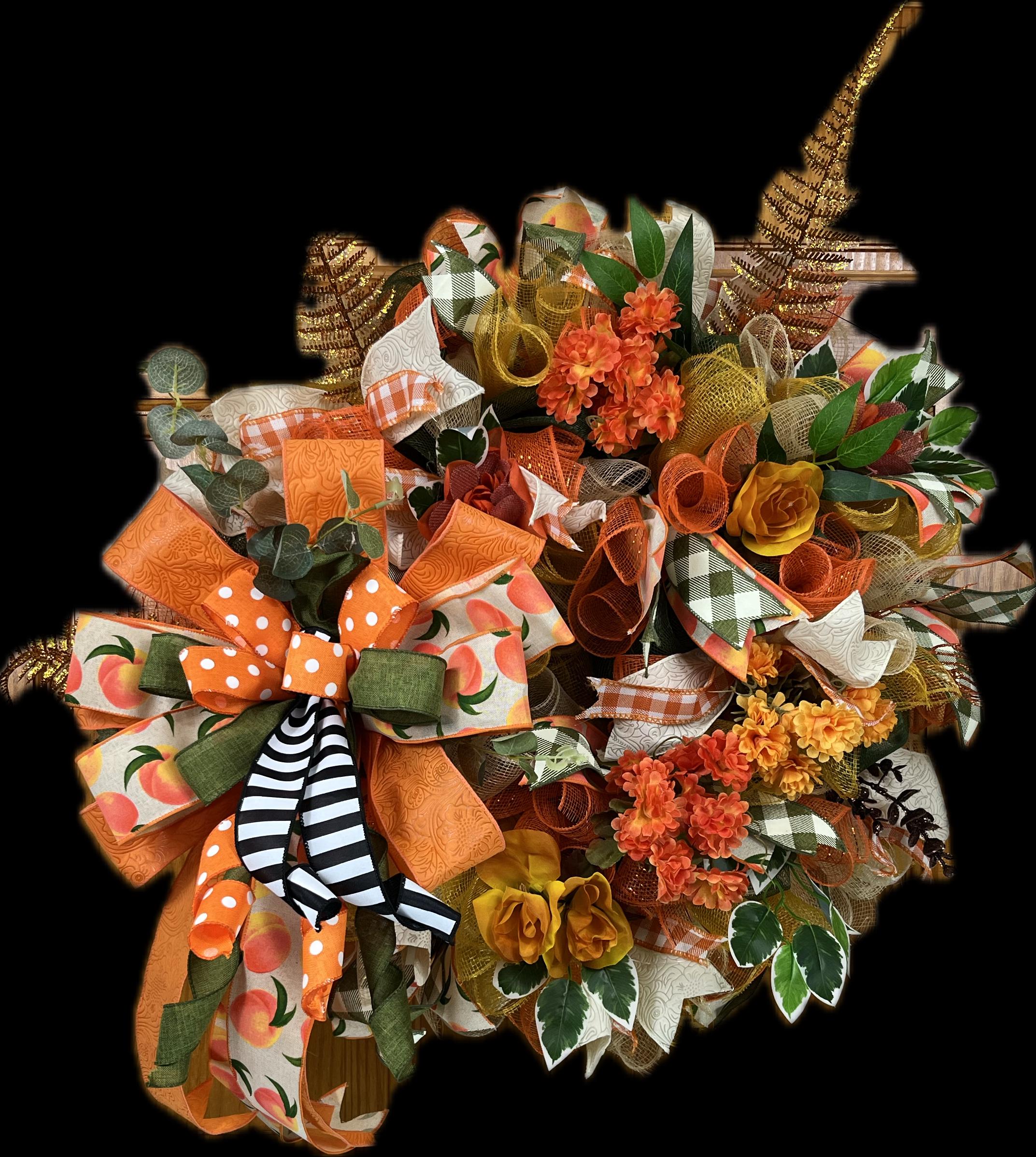 Peach & Orange Fall Wreath | Polka Dot Bows | Autumn Door Decor