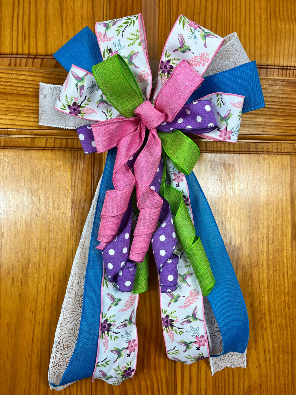 Bow| Hummingbird Floral Ribbon Bow | Spring Wreath Door Decor