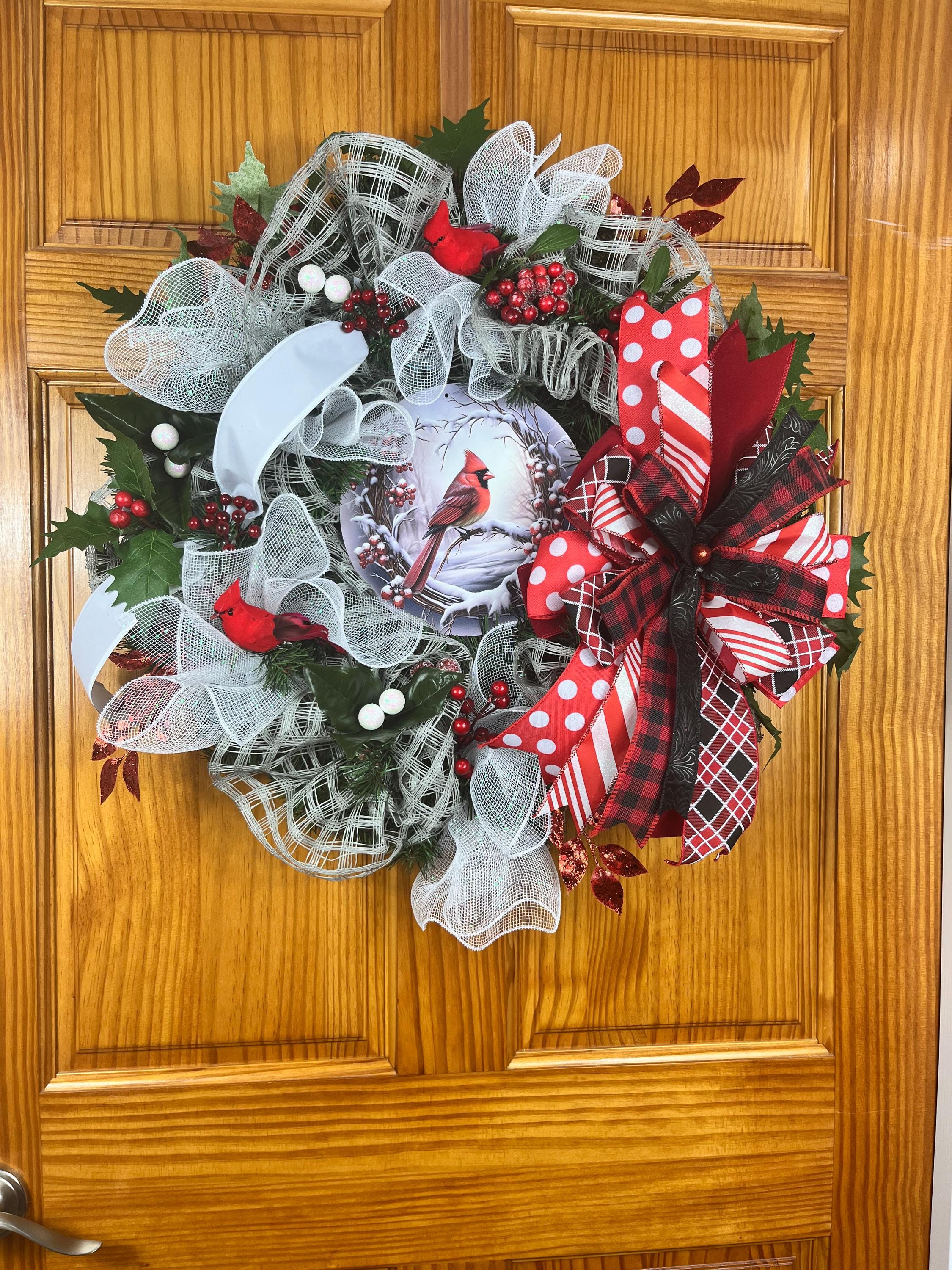 Cardinal Christmas Wreath| Red Mesh Winter Holiday Decor