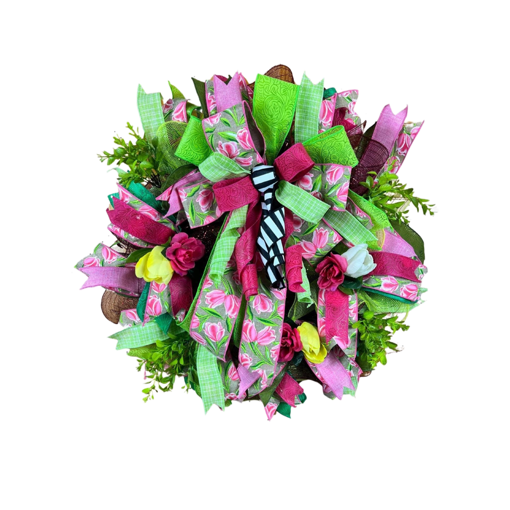Bold Spring Floral Wreath| Pink, Yellow & Green Easter Tulip Decor